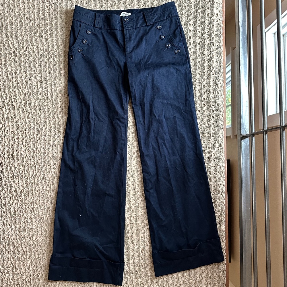 Cartonnier - Anthropologie Navy Blue Mid-Rise Flare Trouser Pants